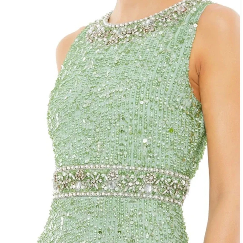 NWOT Mac Duggal Bead & Sequin Full-Length Column Gown Women's Mint Green Size 16 - Picture 3 of 7